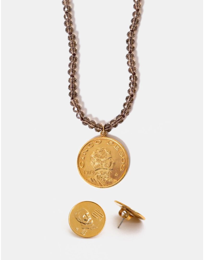 Pulsera y aretes con monedas auténticas