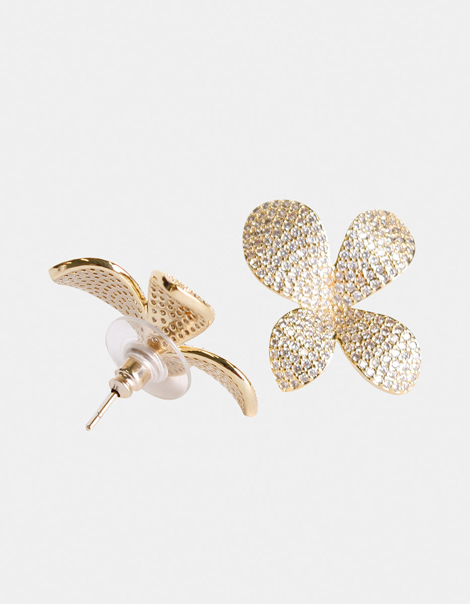Pendientes en forma de flor con 4 pétalos y topacios blancos Festive Style