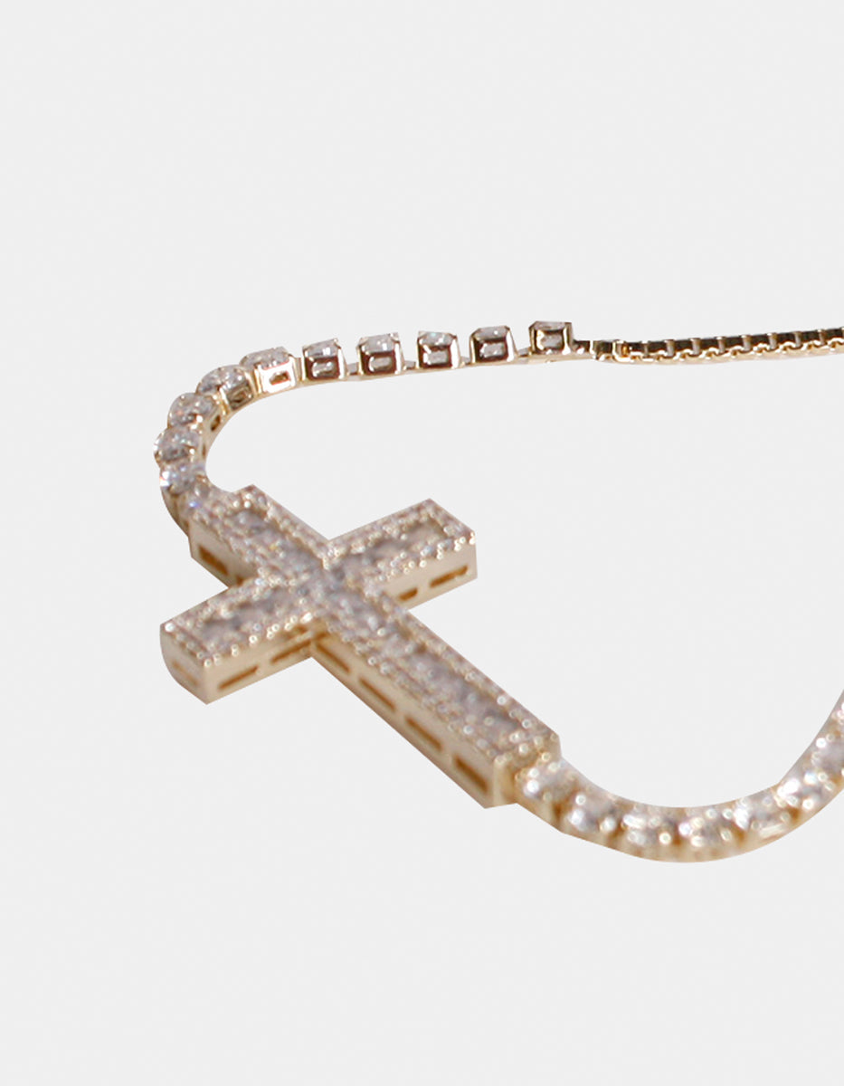 Pulsera ajustable con cruz central & topacios blancos Festive Style