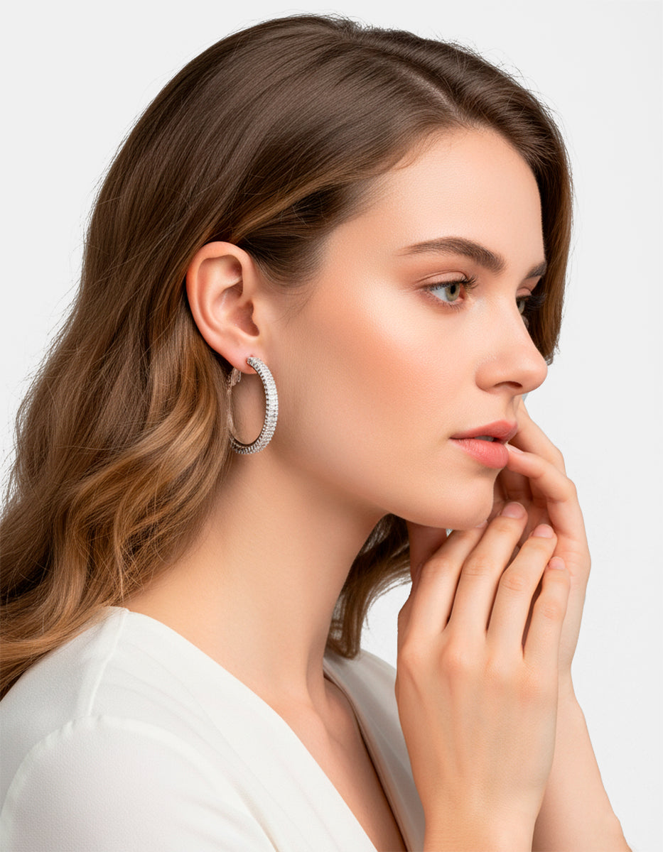 Aros mini con topacios blancos rectangulares Festive Style