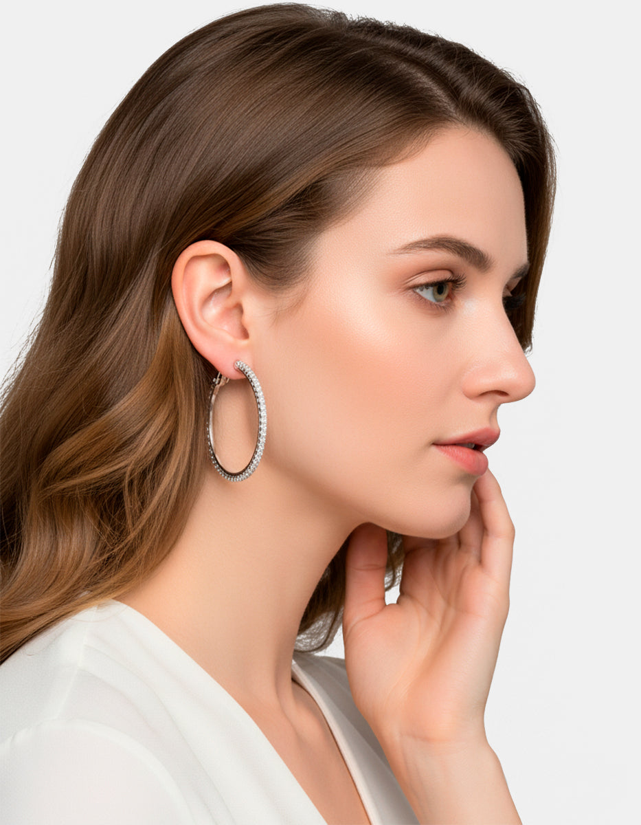 Aros con topacios blancos redondos grandes Festive Style