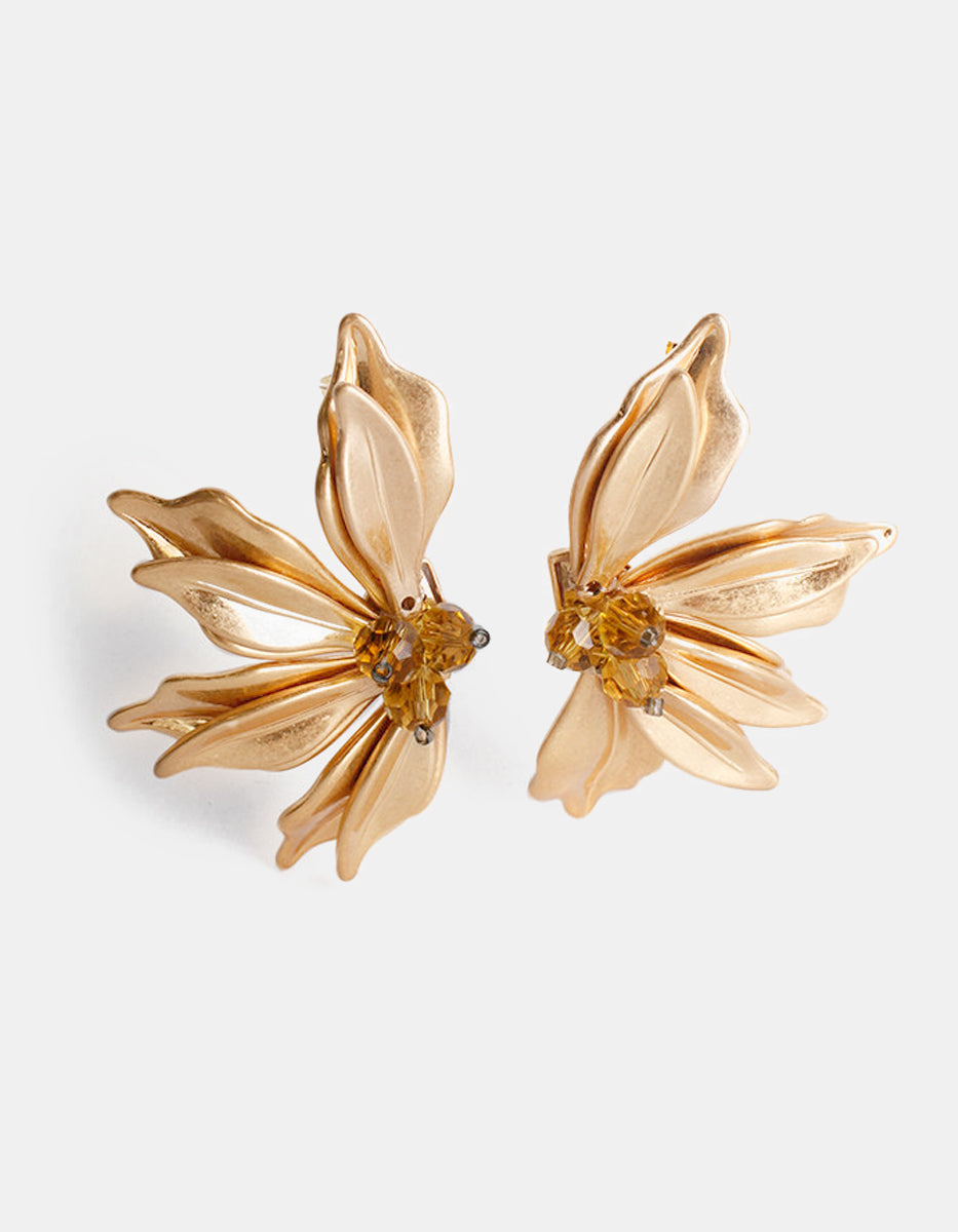 Pendientes Oro laminado inspiración floral mate & cristal checo Golden Chic