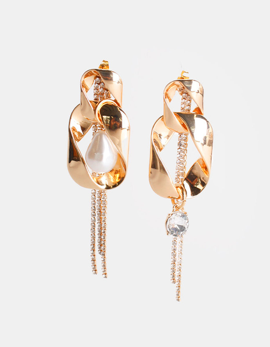 Pendientes Oro laminado perla Mabe & topacio blanco Golden Chic