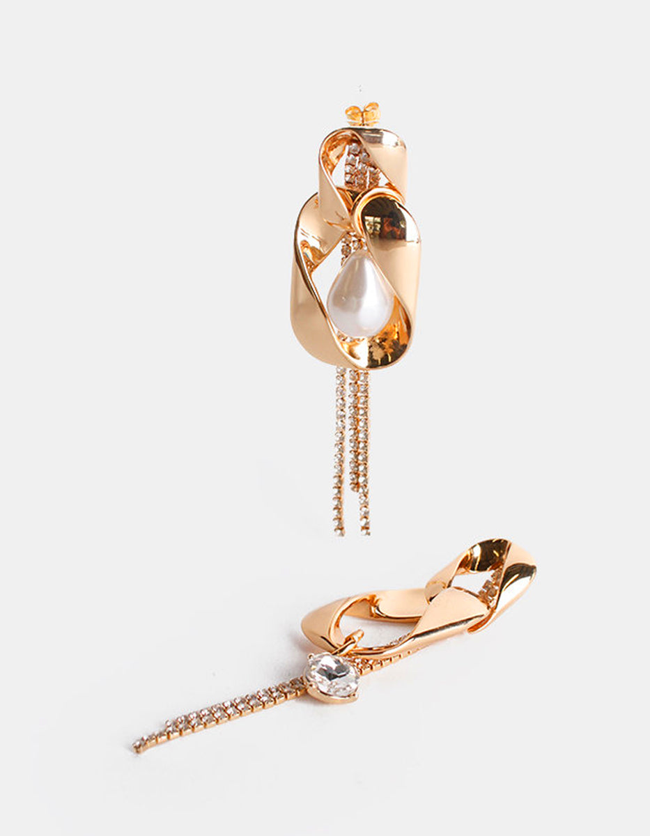 Pendientes Oro laminado perla Mabe & topacio blanco Golden Chic