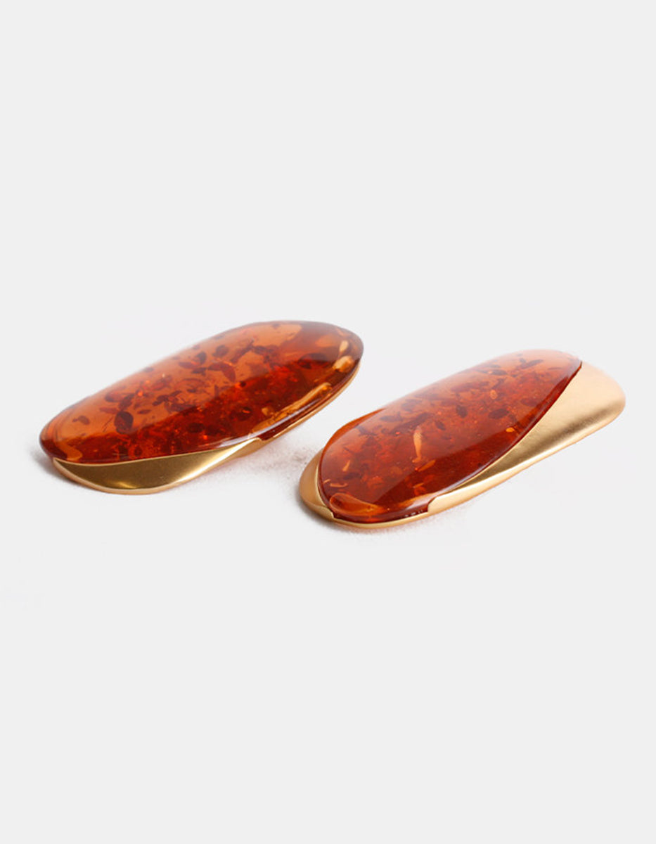 Pendientes oro laminado 22 kt con ámbar rectangular orgánico Golden Chic