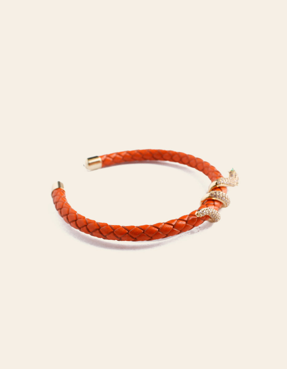 Pulsera de Piel adornada con serpiente con pavè de circonitas blancas Poison Deluxe