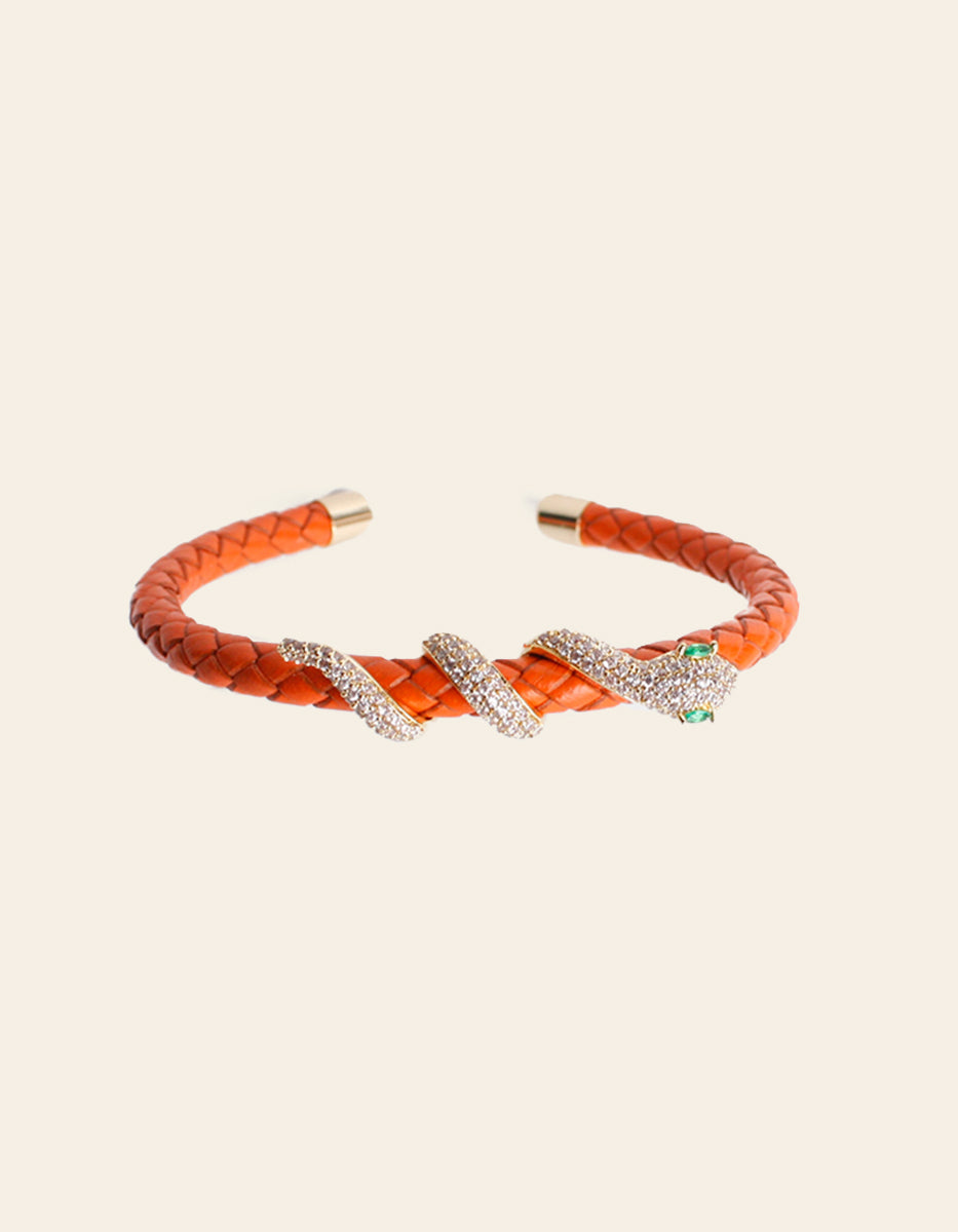 Pulsera de Piel adornada con serpiente con pavè de circonitas blancas Poison Deluxe