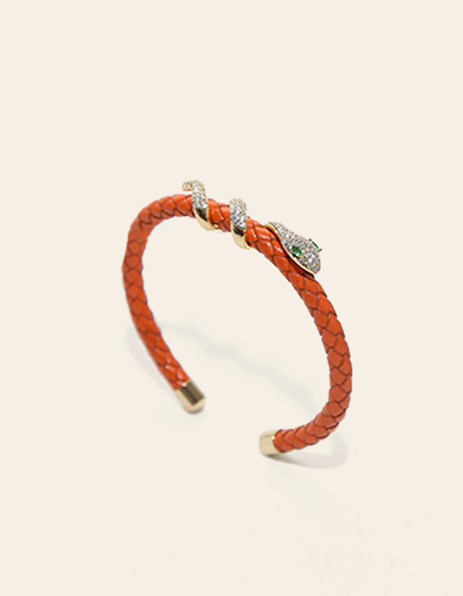 Pulsera de Piel adornada con serpiente con pavè de circonitas blancas Poison Deluxe