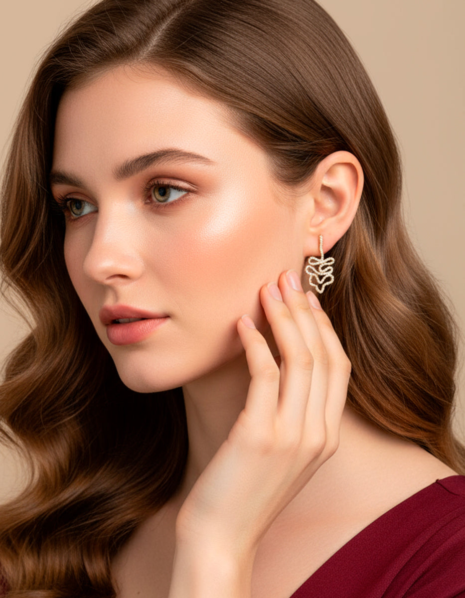 Arete pegado largo & 272 topacios blancos montados corte diamante Infinito Elite