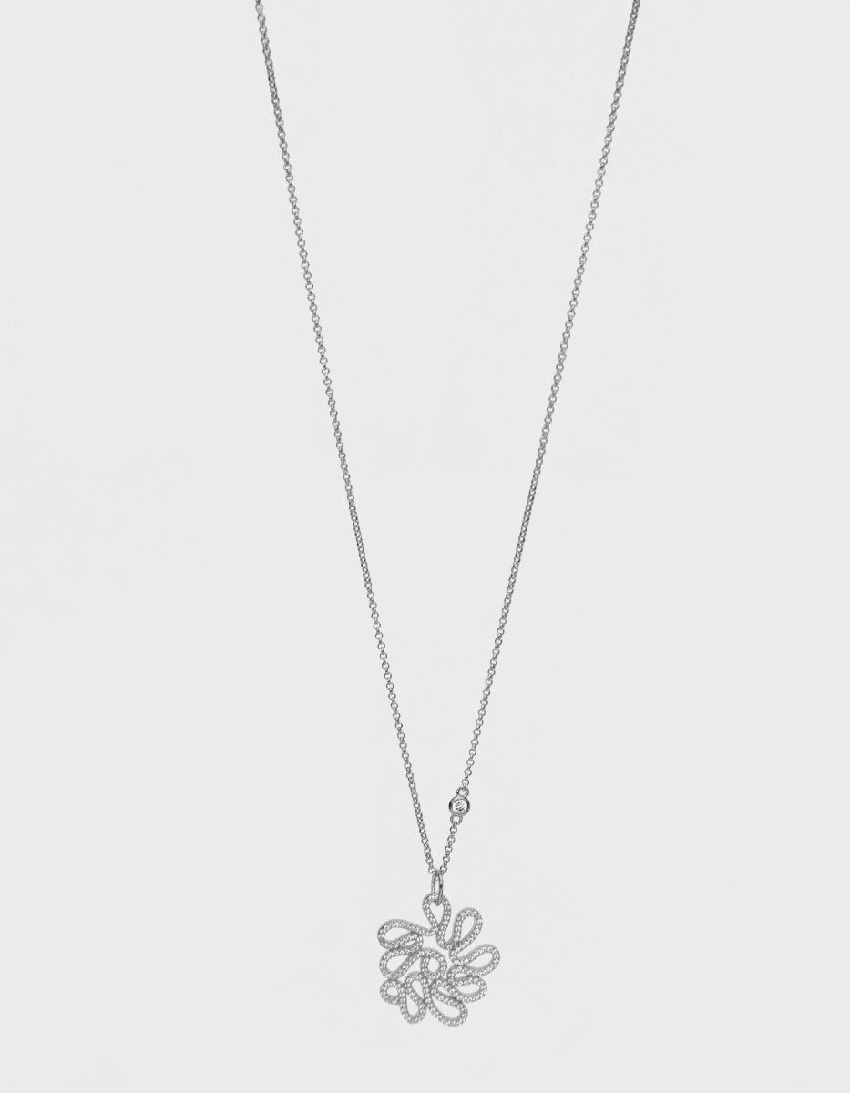 Cadena con dije redondo chico & 375 topacios blancos montados corte diamante Infinito Elite