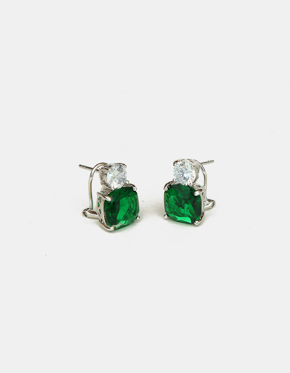 Pendientes en Plata 925 bañada en Rodio Blanco con Esmeralda de Bombay Verde Eterna Silver