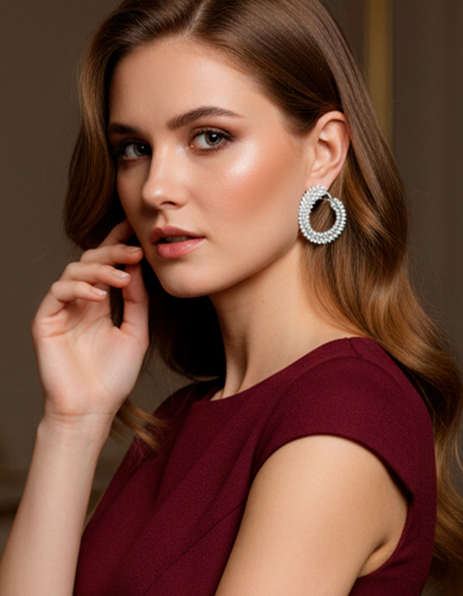 Pendientes en Plata 925 bañados en Rodio Blanco con Topacios Blancos Sublime