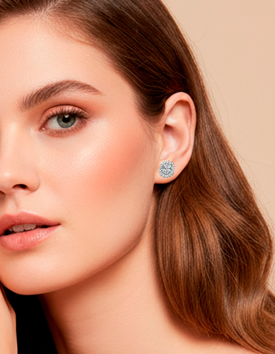 Pendientes en Plata 925 bañados en Rodio Blanco con Topacios Blancos Sublime