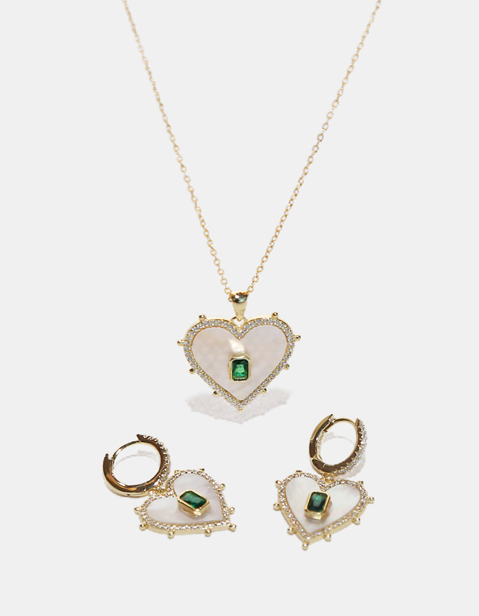 Set de Colgante y Pendientes en Plata 925 bañada en Oro Amarillo de 18K con Esmeralda de Bombay Verde Eterna