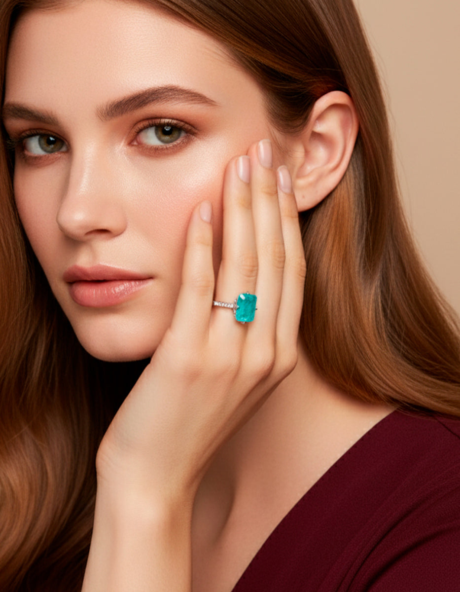 Anillo de piedras Naturales paraiba Ave del Paraíso