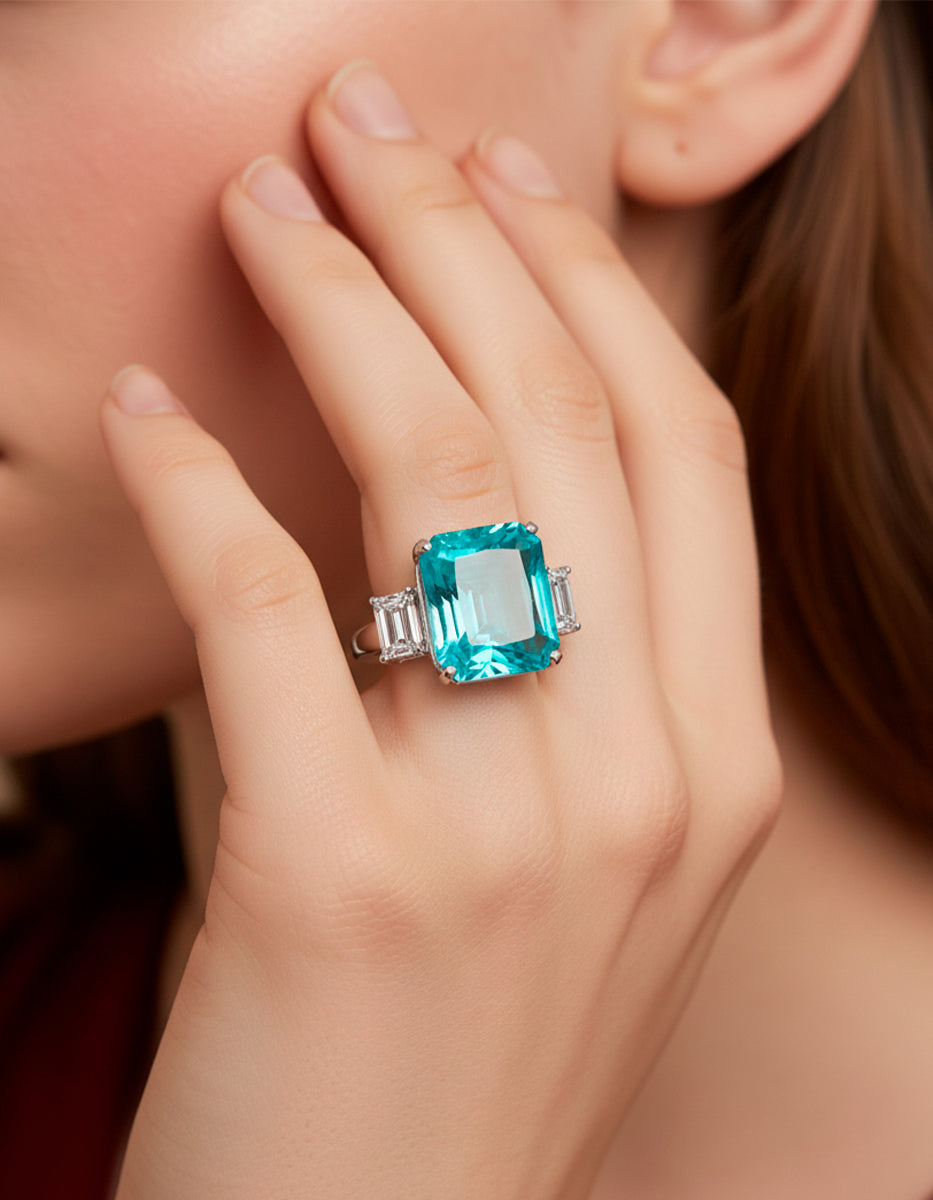 Anillo de piedras Naturales paraiba Ave del Paraíso