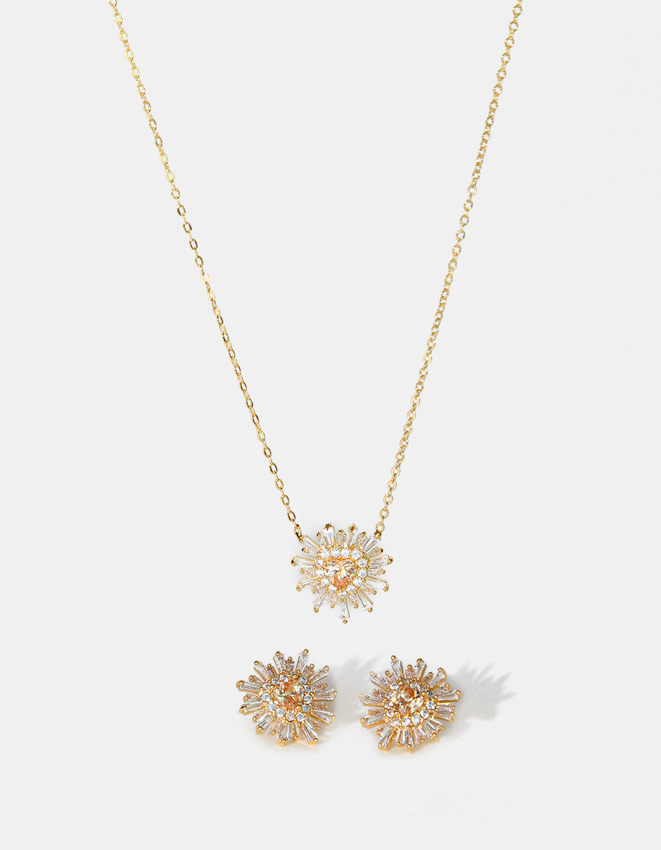 Set de Collar y Pendientes en Plata 925 bañados en Oro de 22 Kilates con Topacios Blancos