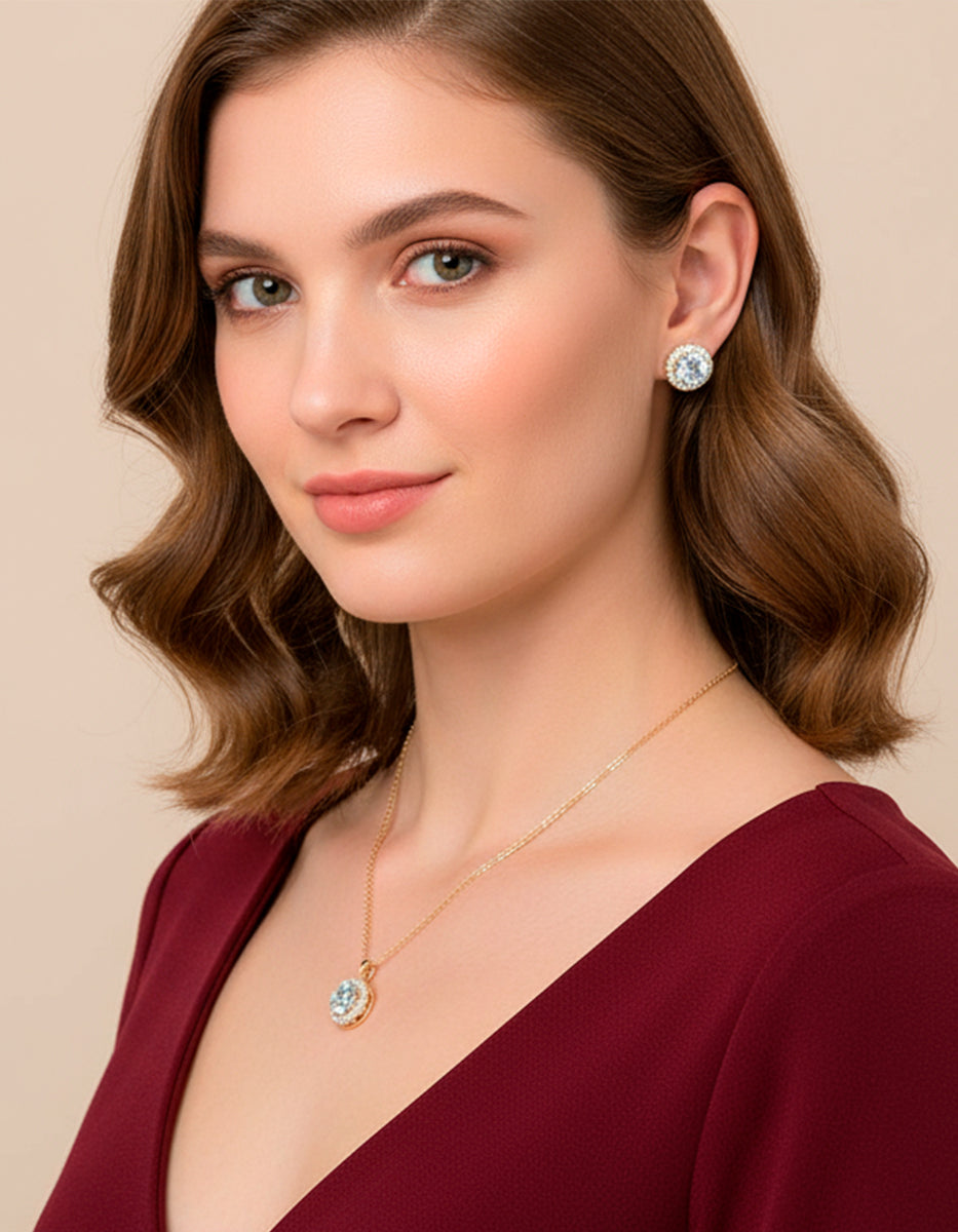 Set de Collar y Pendientes en Plata 925 bañados en Oro de 22 Kilates con Topacios Blancos