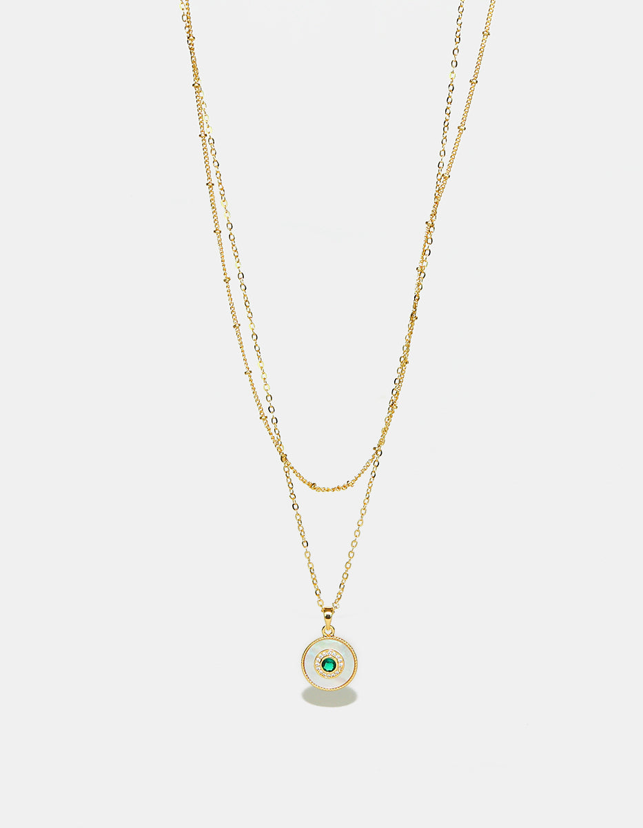 Set de Collar y Pendientes en Metales Nobles bañados en Oro de 18 Kilates con Esmeralda de Bombay Verde