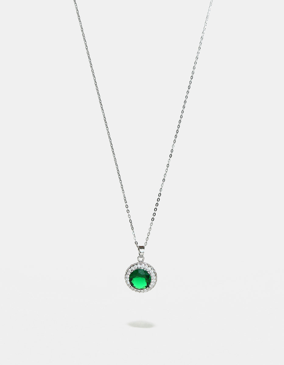 Set de Collar y Pendientes en Metales Nobles bañados en Rodio Blanco con Esmeralda de Bombay Verde