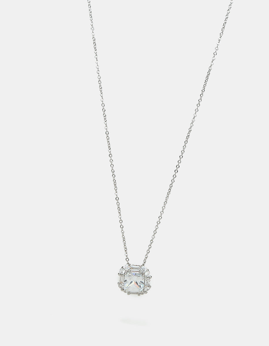 Set de Collar y Pendientes en Plata 925 bañados en Rodio Blanco con Topacios Blancos