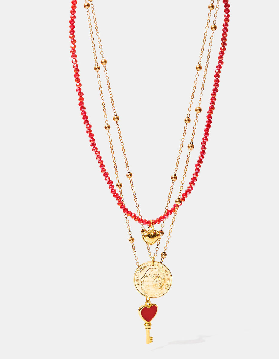 Collar moneda auténtica y corazones Memorias