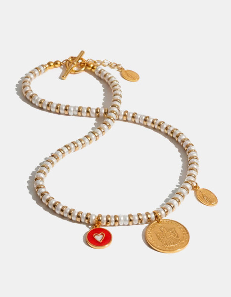 Collar moneda auténtica con corazón y perlas Mabe Memorias