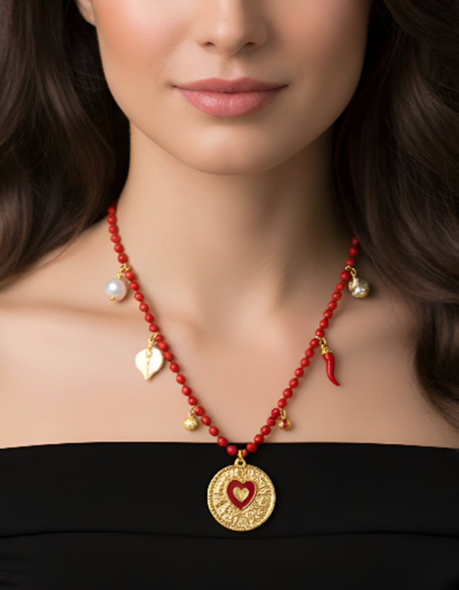 Collar rojo monedas auténticas Memorias