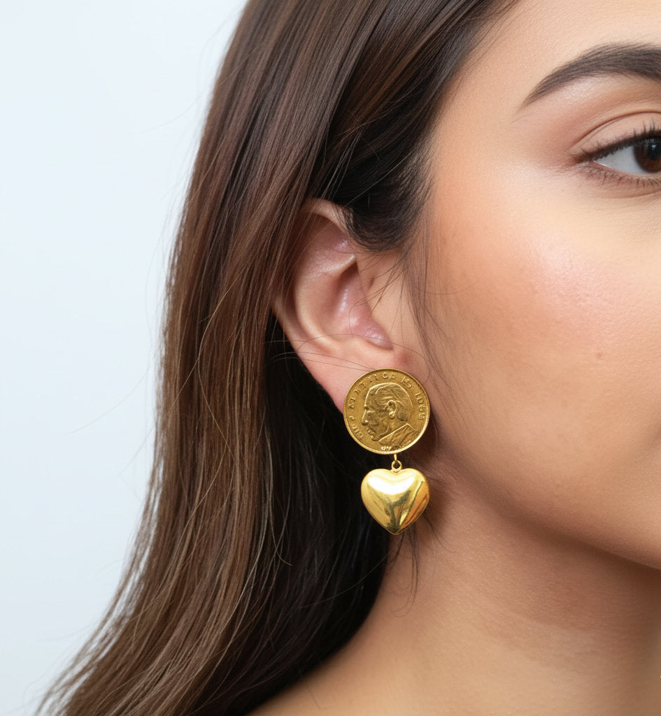 Pendientes moneda auténtica corazón Memorias