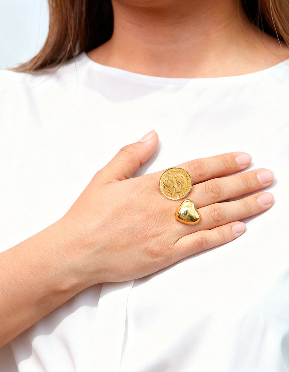 Anillo moneda auténtica corazón Memorias