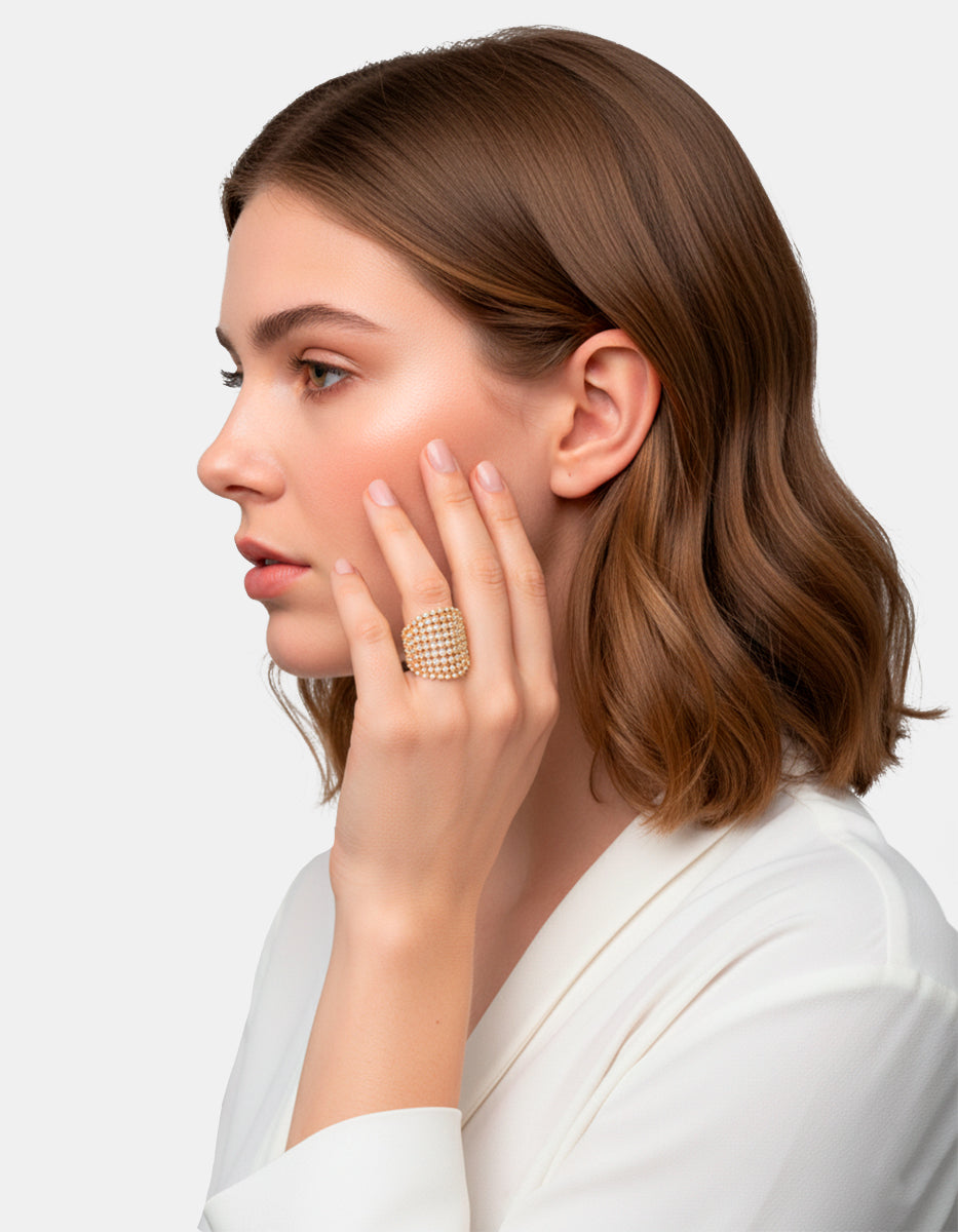 Anillo ajustable con topacios blancos Luxury Color