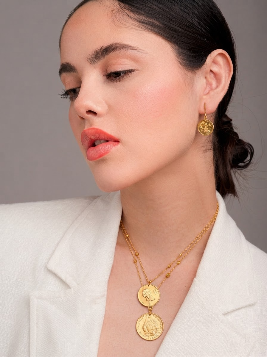 Collar y aretes con monedas