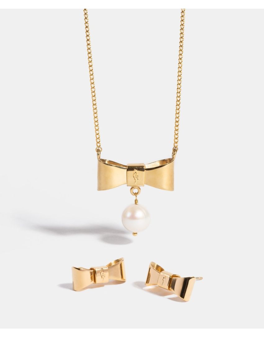 Collar y aretes de moño con perla mabe