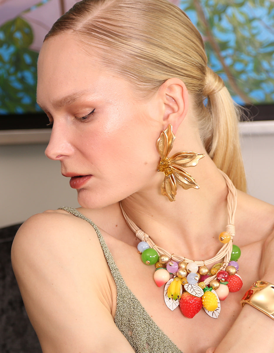 Pendientes Oro laminado inspiración floral mate & cristal checo Golden Chic